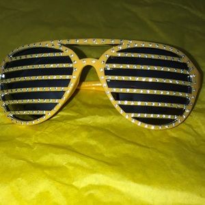 *** NEW *** Striped Rhinestone Sunglasses- Yellow